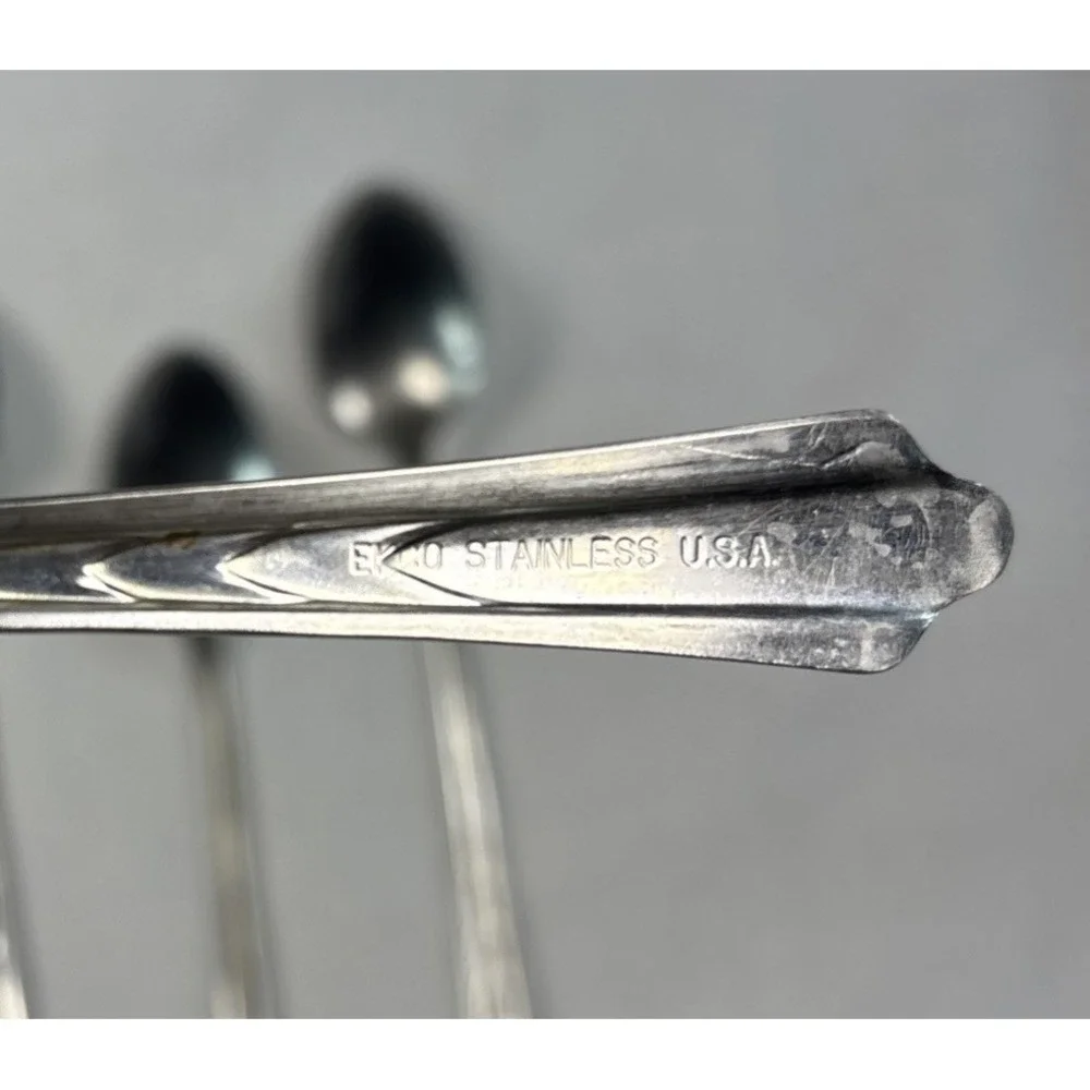 Set Of 5 Ekco EKS7 Stainless Iced Tea Spoons Glossy USA Flatware 7.5